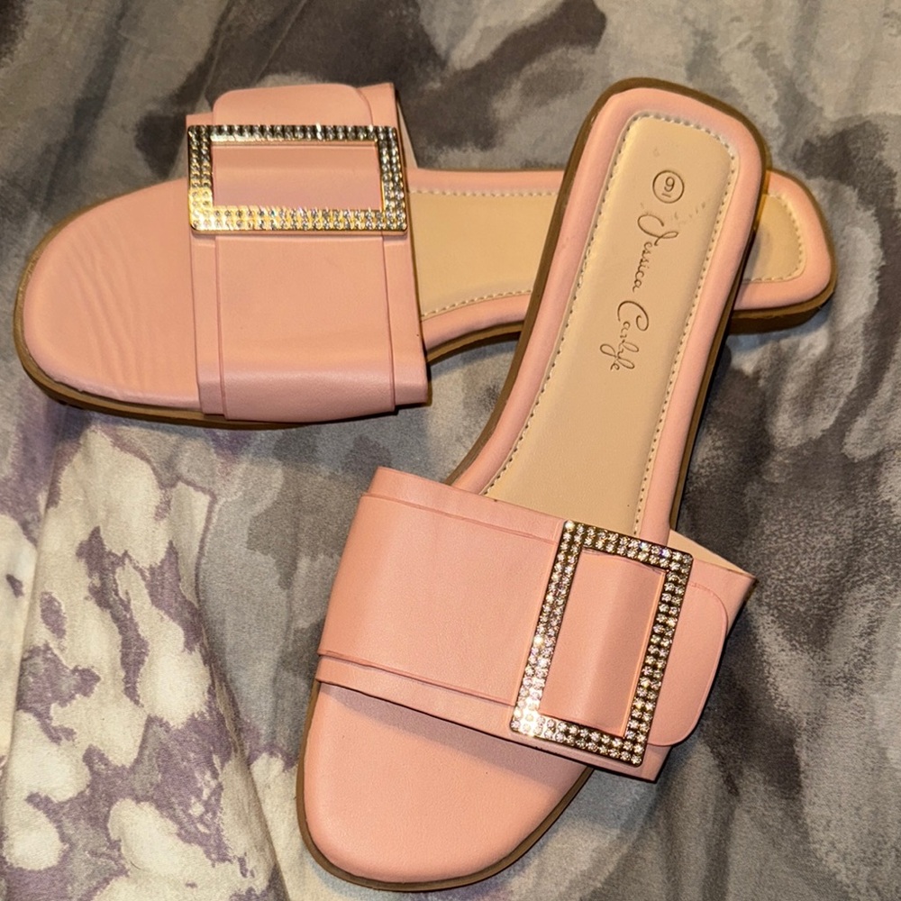 Chic Pink Sandals with Gold Buckle